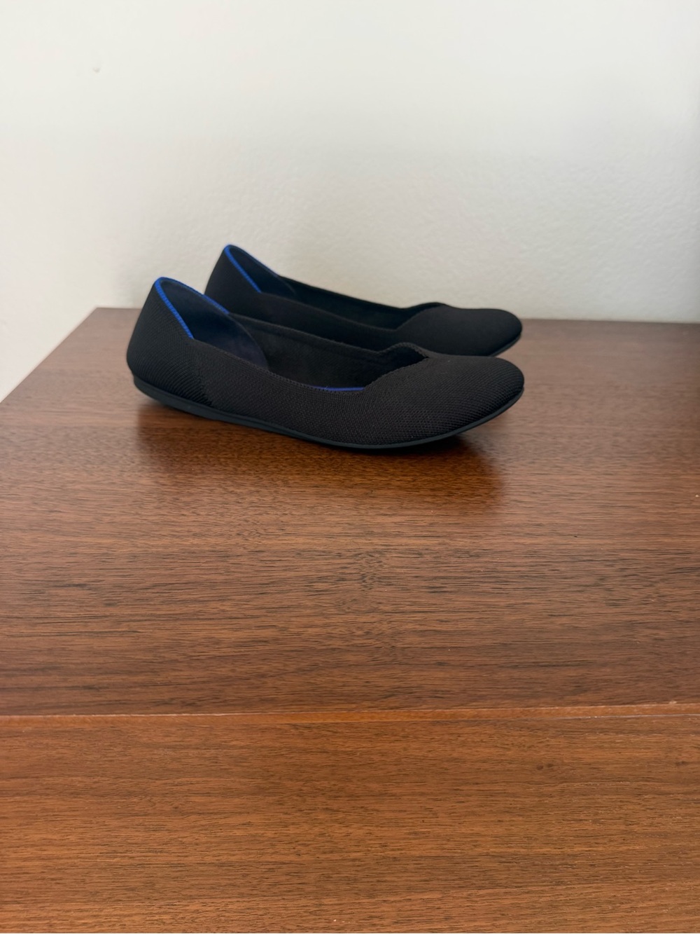 Rothy's Black Ballet Flats with Blue Trim